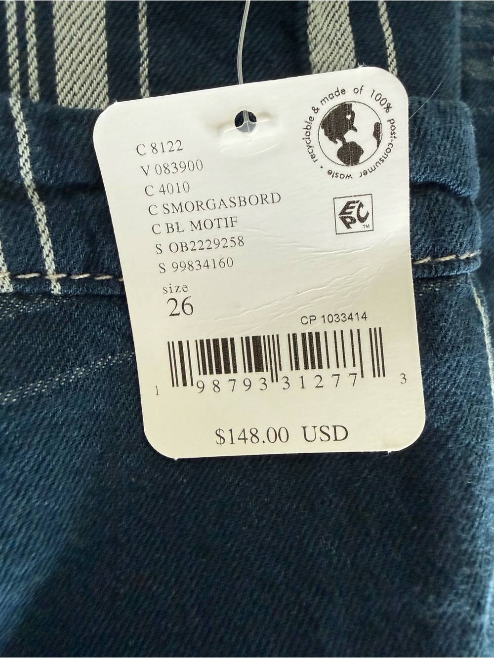 NWT Free People Rose Hall Low Slung Trousers size 26 Blue White - Picture 14 of 14